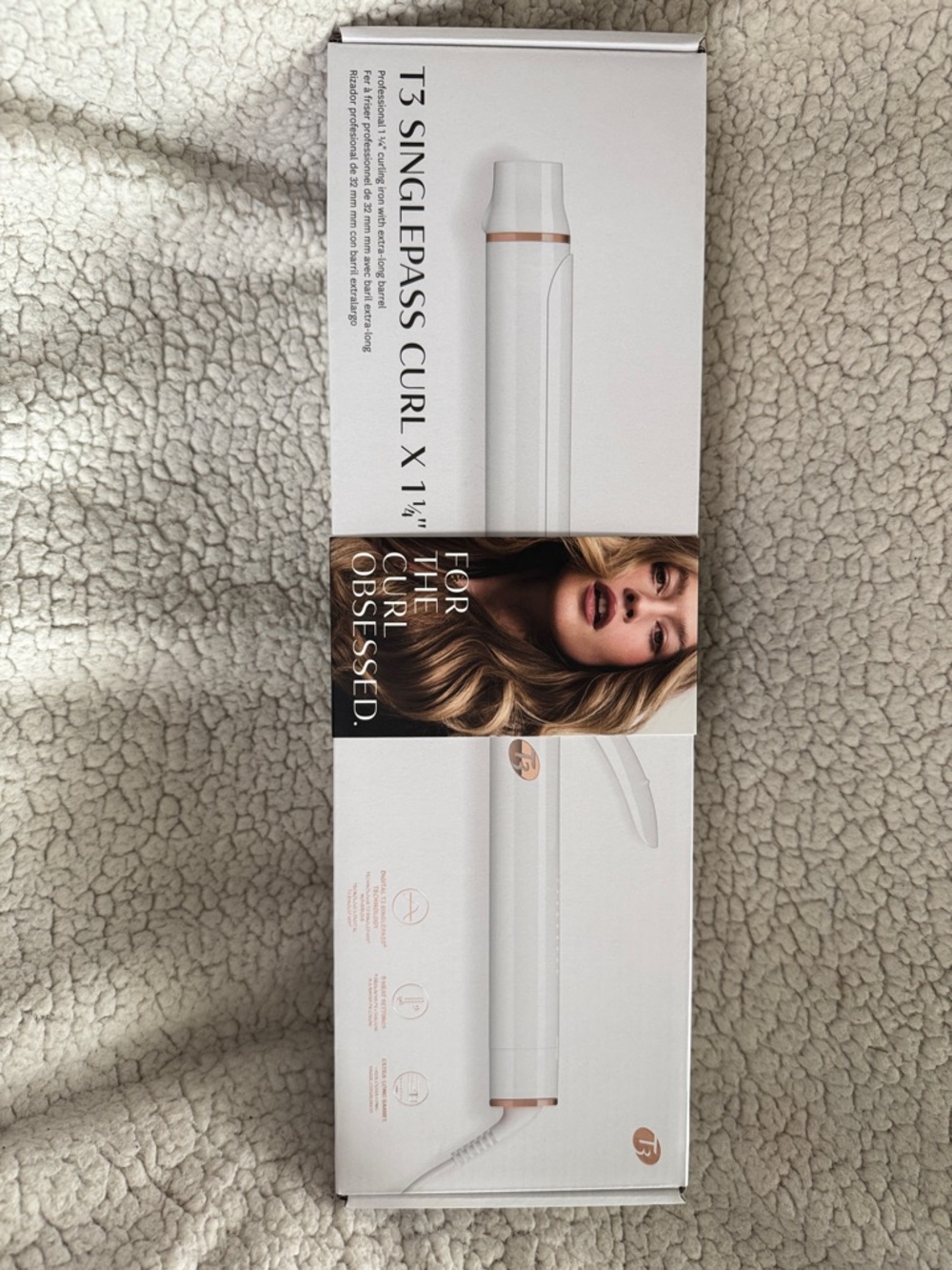 T3 Singlepass Curl X 1 1/4 White Curling Iron with Rose Gold Accents
